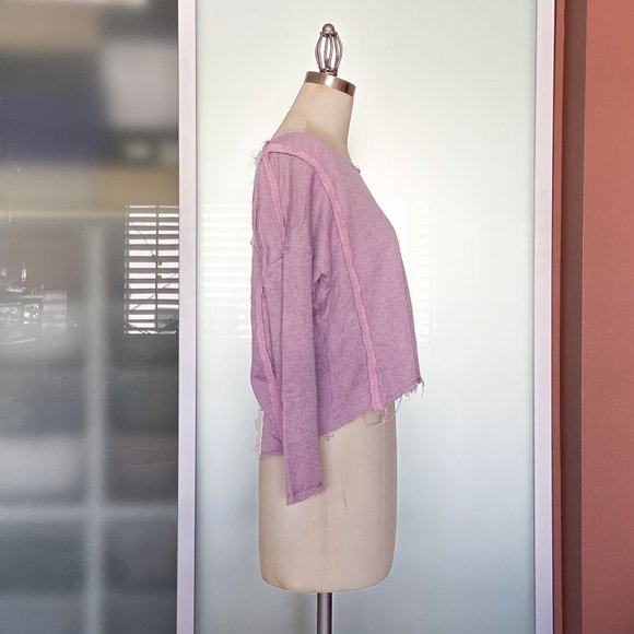 Free People Mauve cropped sweatshirt with crochet back size S - Picture 10 of 13